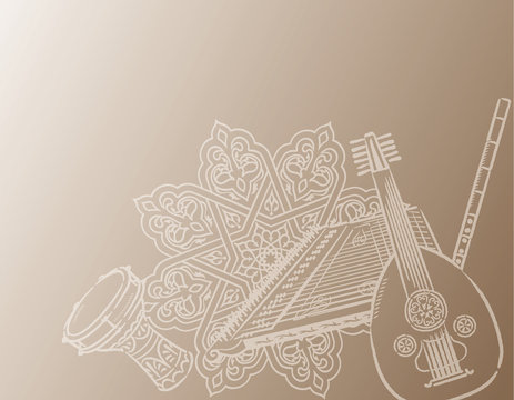 Music themed background with Arabic instruments.