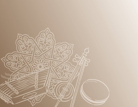 Music themed background with Arabic instruments.