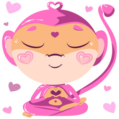 Pink monkey meditating full of love