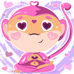 Pink monkey in love meditating