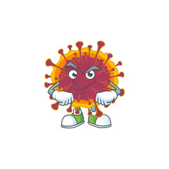 An icon of spreading coronavirus mascot design with confident gesture