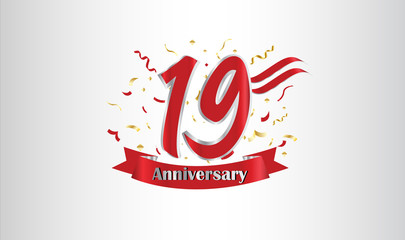 Fototapeta premium Anniversary celebration background. with the 19th number in gold and with the words golden anniversary celebration.