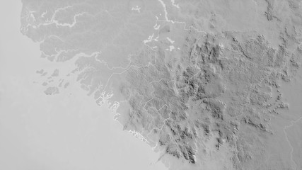 Boké, Guinea - outlined. Grayscale