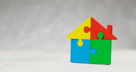 House puzzle Home loan. Parts of the house are brought together