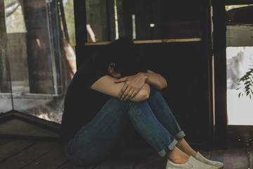 depressed emotion panic attacks alone young woman sad fear stressful.crying begging help.stop...