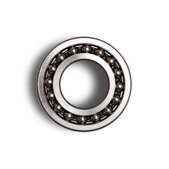 Close up of silver metal bearings for industry   on white isolated background. Part of the car