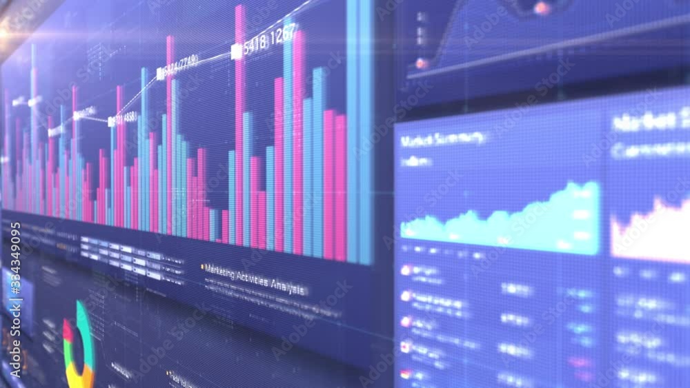 Poster business stock market, trading, info graphic with animated graphs, charts and data numbers insight a