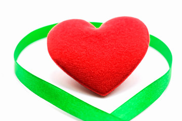 White Banner with Organ Transplant and Organ Donation Awareness Realistic Green Ribbon and red heart