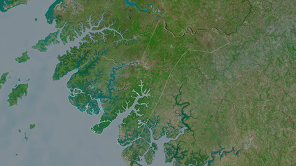 Tombali, Guinea-Bissau - outlined. Satellite