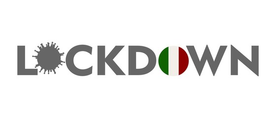 Lockdown as an effort to prevent the spread of the corona virus. Coronavirus pandemic puts countries on lockdown. Lockdown concept for virus outbreak. Flag of the Italy