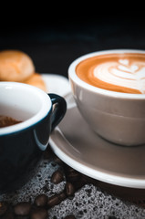 Closeup Coffee latte art with bread