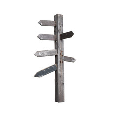 Old Wooden arrow direction signboard isolated on white background