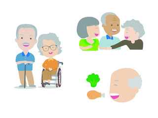 Happy and healthy elderly in different posture