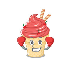 A sporty cherry ice cream boxing mascot design style