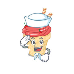 Cute cherry ice cream Sailor cartoon character wearing white hat