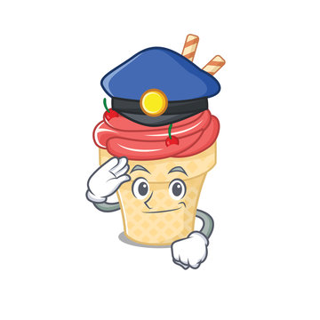 A picture of cherry ice cream performed as a Police officer