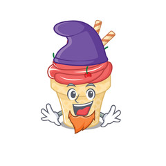Cute and funny cherry ice cream cartoon character dressed as an Elf