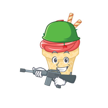 A picture of cherry ice cream as an Army with machine gun