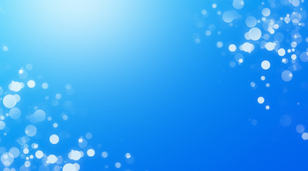 abstract blue background with bokeh lights and sunlight, panoramic background with copy space