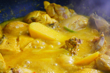 Malaysian Malays traditional cook called Ayam Masak Lemak Chili Padi. It is chicken cooked with a mixture of water, coconut milk, chili turmeric, and water.