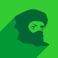 Face profile view. Elegant silhouette of a muslim woman with hijab. Web icon with long shadow