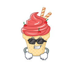 Super cool cherry ice cream mascot character wearing black glasses
