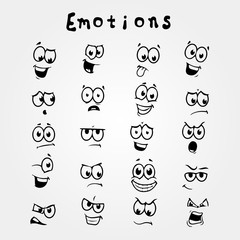 Fototapeta premium Cartoon face Emotion set. Various facial expressions isolated on white.
