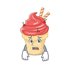 Cartoon picture of cherry ice cream showing anxious face