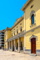 Olbia, Italy - Citi hall building - Municipio di Olbia - at the Corso Umberto I street - main boulevard and touristic site of the historic old town quarter
