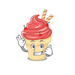 Cherry ice cream mascot cartoon design showing Call me gesture