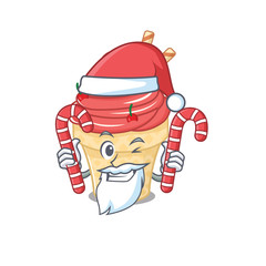 Friendly cherry ice cream in Santa Cartoon character having candies