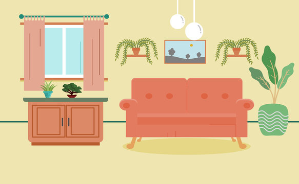 Living room interior vector design 