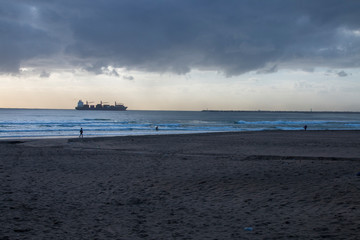Ship anchored off Durban coastline awaiting Berth in Harbour