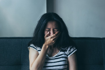 sad woman.depressed emotion panic attacks alone young people fear stressful.crying begging help.stop abusing domestic violence,person with health anxiety, bad frustrated exhausted feeling down