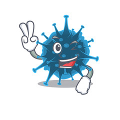 Fototapeta na wymiar Cheerful moordecovirus mascot design with two fingers