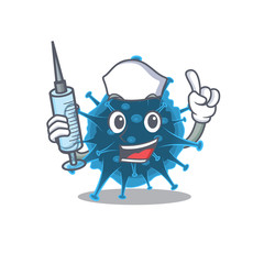 Friendly nurse of moordecovirus mascot design holding syringe