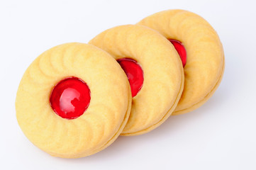Red strawberry biscuit on white background
