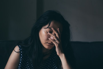 sad serious woman.depressed emotion panic attacks alone young people fear stressful.crying begging help.stop abusing domestic violence,person with health anxiety, bad frustrated exhausted feeling down