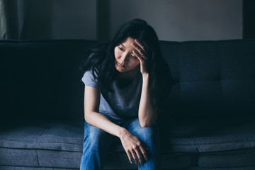 sad serious woman.depressed emotion panic attacks alone young people fear stressful.crying begging...