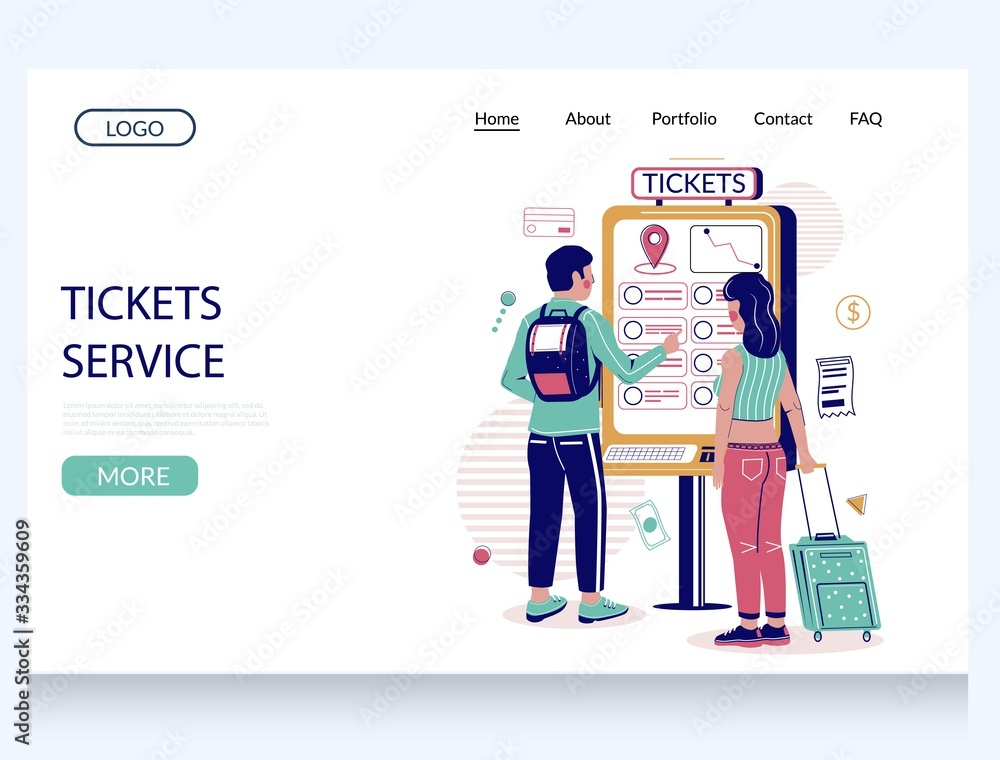 Aufkleber tickets service vector website landing page design template