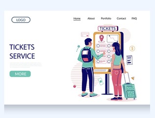 Tickets service vector website landing page design template