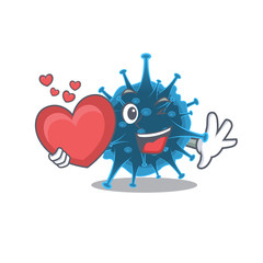 A romantic cartoon design of moordecovirus holding heart
