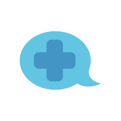 speech bubble with medical cross icon, flat style