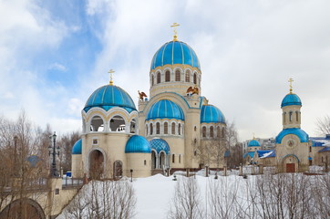 Temple Holy Trinity at the Borisov ponds (Church of the life-giving Trinity in honor of the Millennium of the Baptism of Russia in Orekhovo-Borisovo). Moscow, Russia