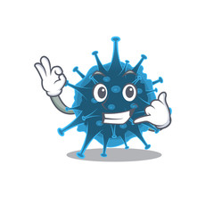 Moordecovirus mascot cartoon design showing Call me gesture