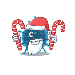 Friendly moordecovirus in Santa Cartoon character having candies