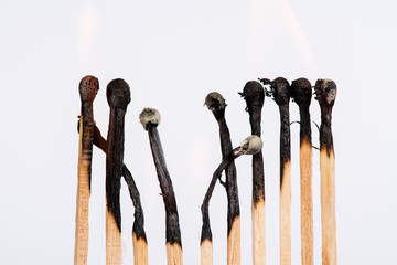 Group of match burn spread fire on black background disease coronavirus covid-19 quarantine social distancing concept