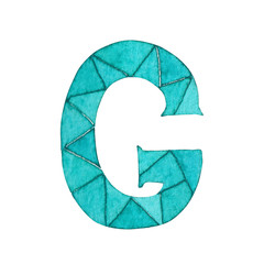 Mosaic letter G in turquoise, watercolor illustration