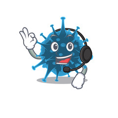 Charming moordecovirus cartoon character design wearing headphone