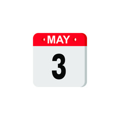 May 3 calendar icon. Planner holiday date isolated on white background. Color illustration in flat design. Vector illustration. EPS10